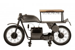 Bar motocyclette TROE en bois de manguier et métal gris.